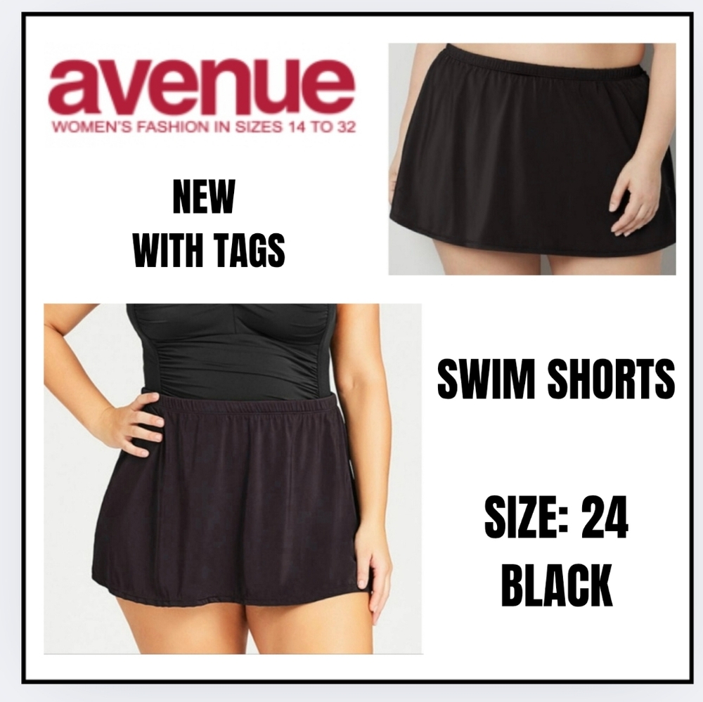 🔥 NWT/ Avenue Classic Black Swim Shorts/Skirt / SIZE 24W